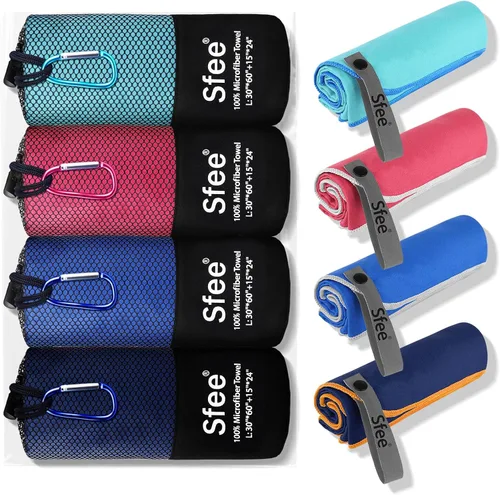 Vista 20 de Paquete de 2 toallas de viaje de microfibra, toalla de camping de secado rápido, súper absorbente, compacta, ligera, juego de toallas de gimnasio
