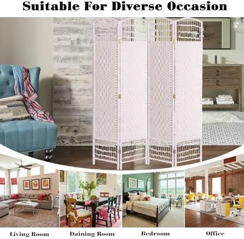 Vista 6 de Foldable Rattan Room Divider, Height Adjustable & Easy to Store, 4 Panels (100x40cm) - Perfect for Live Streaming Backgrounds, Privacy Screen, Home