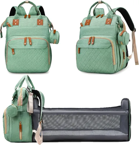 Vista 14 de Bolsa de pañales con cambiador, mochila de pañales 3 en 1 para bebé, Azul