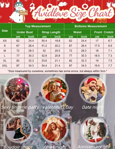 Vista 6 de Avidlove - Conjunto de lencería navideña de encaje con diseño de Papá Noel
