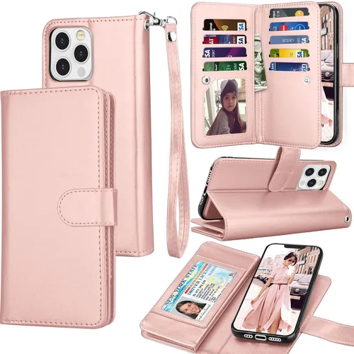 Vista 9 de Tekcoo Funda tipo cartera compatible con iPhone 13 Pro (6.1 pulgadas) 2021 Funda de lujo para tarjetas de crédito para tarjetas de crédito, funda