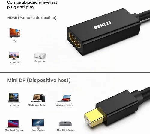 Vista 3 de BENFEI - Cable dorado chapado en oro, convertidor de Mini DisplayPort a HDMI, Mini DP (Thunderbolt) a HDMI, compatible con MacBook Pro, MacBook Air