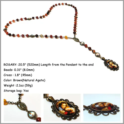 Vista 4 de GeekTenet Seven Sorrows Rosary Beads Chaplet Dark brown Natural agate Rosery Catholic gifts