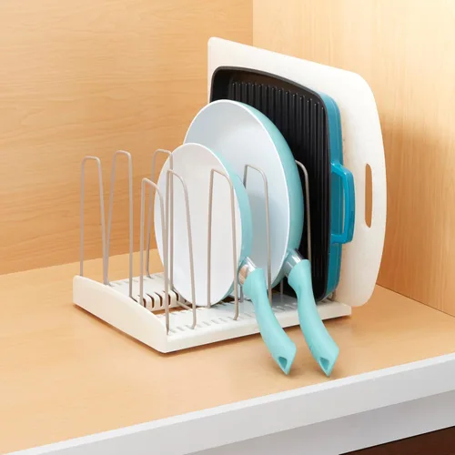 Vista 5 de YouCopia StoreMore Estante para Utensilios de Cocina con Alambres Altos de Acero, Organizador Ajustable para Sartenes y Tapas para Almacenamiento