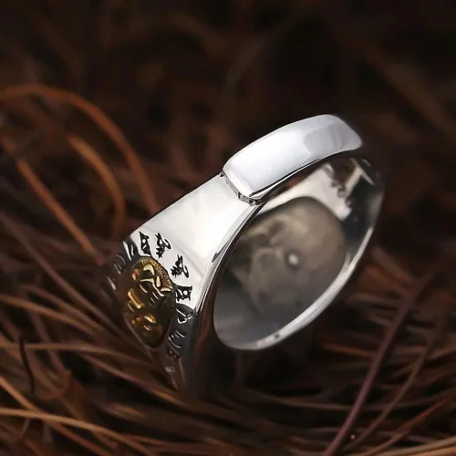 Vista 6 de JUNTEN Anillo de plata de ley 925 Feng Shui PIXIU para hombre, ajustable, abierto