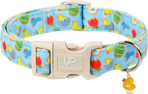 Vista 48 de Collar de perro floral azul, collar floral de algodón ajustable para primavera y verano con colgante de margarita, hebilla de liberación rápida