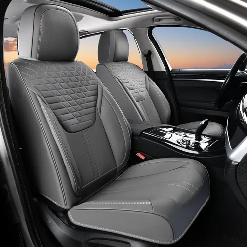 Vista 16 de FLORICH Fundas de asiento, juego completo de fundas de asiento de automóvil, fundas de asiento de cuero de napa de lujo, transpirables e marrón