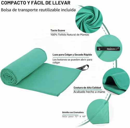 Vista 3 de Rainleaf Toalla de microfibra de secado rápido para camping, viajes y Manzana Verde (Apple Green)