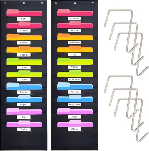 Vista 12 de Hippo Creation - Tabla con compartimentos negra, arcoiris de 10 compartimentos, 3 colgadores incluidos, organizador de pared colgante para carpetas