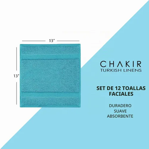 Vista 5 de Chakir Turkish Linens - Toallas turcas de 100% algodón, suaves y absorbentes (12 paños, color aguamarina)