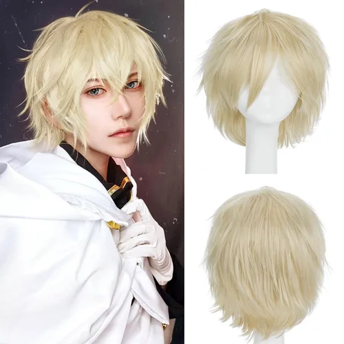 Vista 10 de S-noilite Unisex Short Cosplay Black Hair Wig Women Men Male Fluffy Straight Pixie Wigs for Cartoon Anime Comic-cons Party Halloween Costume Black