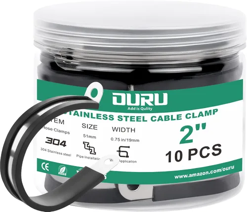 Vista 19 de OURU 10 abrazaderas de cable aisladas acolchadas de acero inoxidable y revestimiento de goma de 1-3/4 pulgadas, abrazaderas de cable y tubería