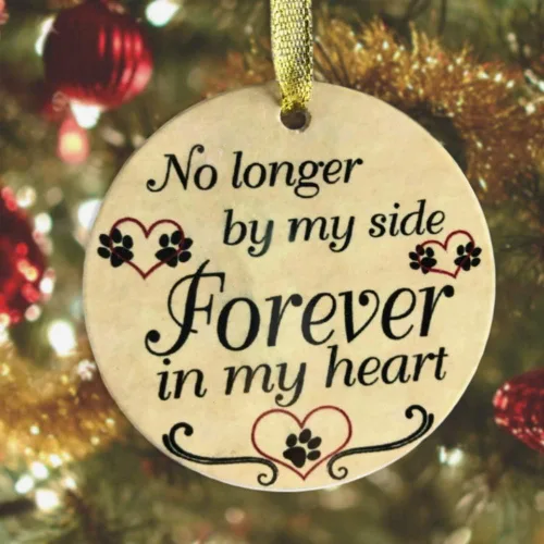 Vista 4 de Adorno de Navidad conmemorativo para mascotas, recuerdo de simpatía por la pérdida de una mascota, "No Longer by My Side Forever in My Heart" - 2