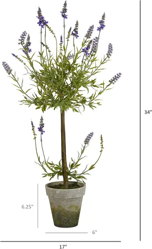 Vista 3 de Nearly Natural Árbol artificial Topiary de una sola bola de lavanda de 34 pulgadas