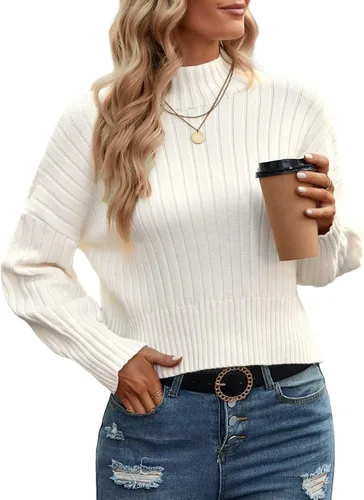Vista 5 de ZAFUL - Suéter de cuello alto para mujer, de manga larga, de punto acanalado, básico recortado