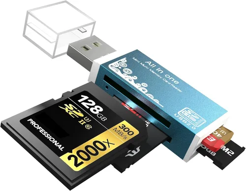 Vista 8 de Lector de tarjetas micro SD, lector de tarjetas SD 4 en 1 a adaptador USB, lector de tarjetas de memoria para MS Duo/Pro, tarjeta M2, SDXC, SDHC
