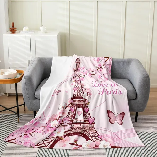 Vista 8 de Feelyou Manta de felpa de la Torre Eiffel con purpurina, color azul, morado, pastel, para todas las estaciones, manta de cama para niños, manta