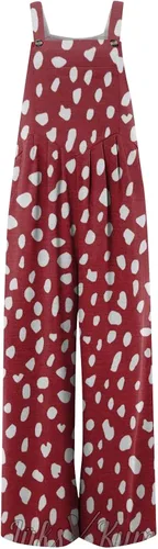 Vista 2 de TREBIN Overol de pierna ancha para mujer, casual, holgado, sin mangas, estampado retro, con botones, pantalón largo