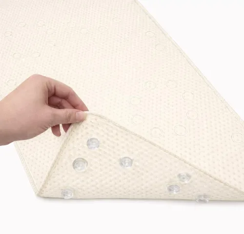 Vista 17 de Alfombra antideslizante para bañera, extragrande, de 36 x 17 pulgadas, con ventosas y orificios de drenaje, espuma suave, lavable a máquina
