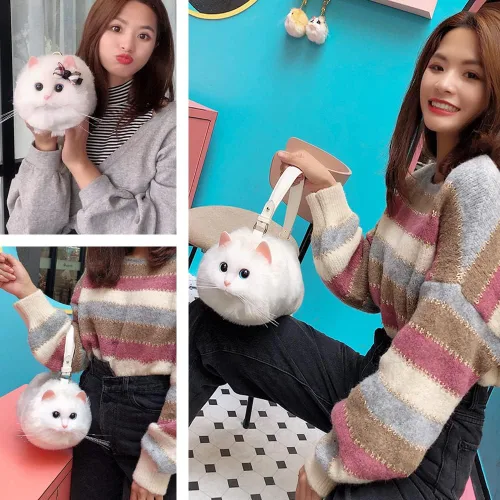 Vista 6 de HUIJUFU Bolso bandolera realista con forma de gato para mujer