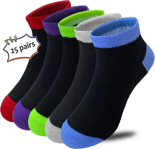 Vista 3 de Calcetines para niños, 25 pares de calcetines deportivos para niños, calcetines deportivos de corte bajo