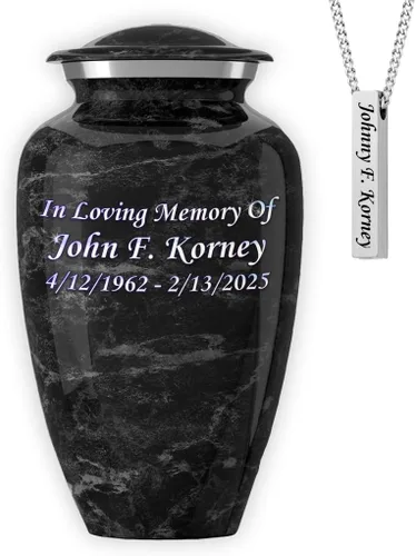 Vista 11 de Set of 6 Cremation Urns for Human Ashes Includes 1 Large Urn with 4 Small Keepsakes & 1 Silver Necklace - Black Marble