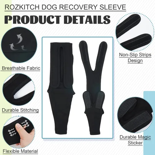 Vista 2 de ROZKITCH Manga de Cirugía para Pata de Perro Pata Delantera Derecha Izquierda, Protector de Codo y Rodilla para Mascotas que Previene Lamer Heridas