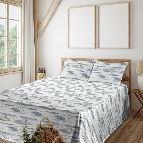 Vista 20 de Ambesonne Floral Sheet Set, Nature Themed Oversimplified Blossom Shaped Pattern Print Artwork, Fitted and Flat Sheet with Pillowcases Bedding Accent