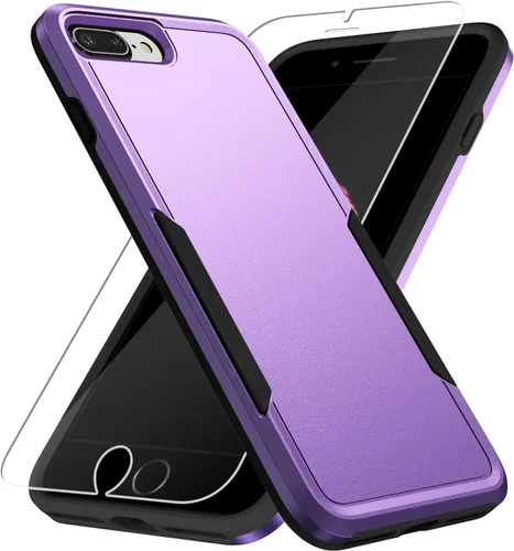 Vista 8 de Funda para iPhone 7/8 Plus, con protector de pantalla HD, [probada contra caídas de grado militar], resistente, resistente, a prueba de golpes, Negro