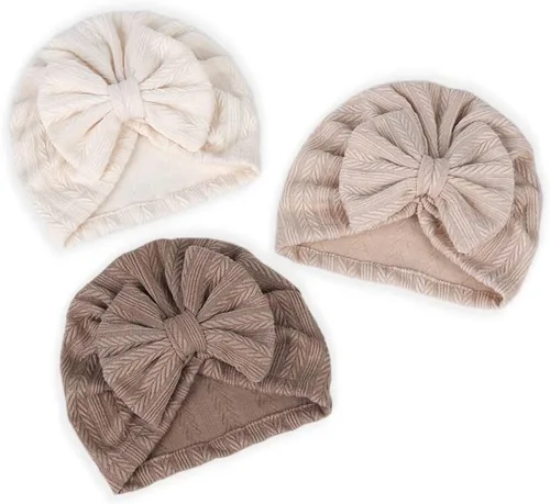 Vista 5 de Turbante para bebé recién nacido con lazo, turbante para recién nacido, niñas y niños, sombrero de hospital para fotos de 3 a 6 meses, Beige