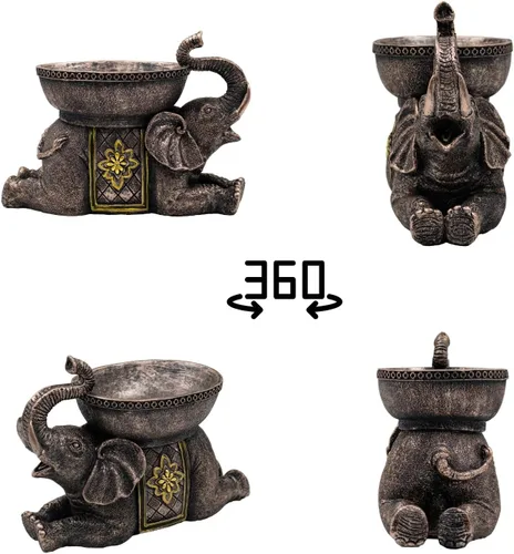 Vista 4 de Escultura de resina decorativa de elefante con bandeja, figura de animal de estilo antiguo para el hogar, oficina, estantería, soporte de TV, regalo