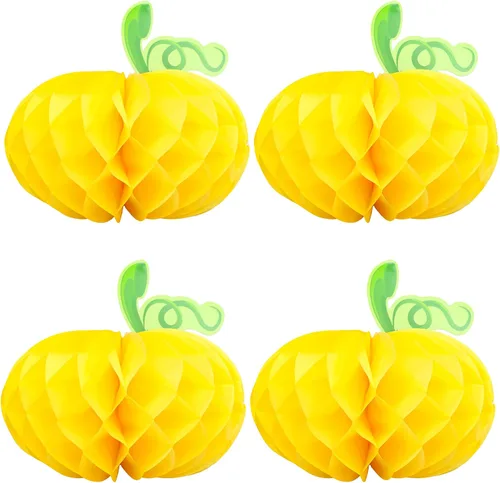 Vista 8 de Gyufise 6 centros de mesa de calabaza, calabaza de papel, panal, calabaza, centros de mesa de calabaza, calabazas de tejido 3D, decoración colgante