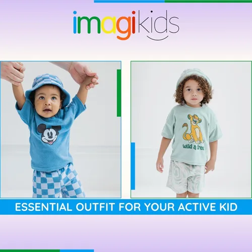 Vista 2 de Disney Baby Loop - Conjunto de 3 piezas de camiseta de tela de rizo, pantalones cortos y sombrero para el sol, tallas de recién nacido a bebé
