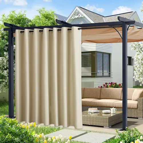 Vista 133 de NICETOWN Cortina para Exteriores para Patio Impermeable de 84 Pulgadas de Ancho, Aislamiento Térmico con Ojales Antioxidantes Bloqueo UV Cortina