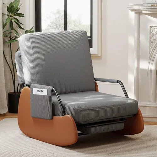 Vista 7 de Furniliving Moderna mecedora, silla mecedora tapizada para guardería con reposapiés reclinable ajustable y retráctil, cómoda silla de descanso