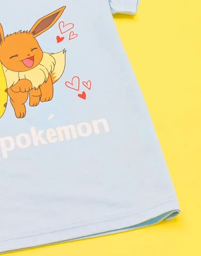 Vista 2 de Pokemon Camiseta para niñas y niños, Pikachu Eevee Friends Game Blue Top