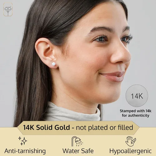 Vista 2 de 14k Gold 6MM Cushion Cut Stud Gemstone Earrings Hypoallergenic Solitaire Gemstone Studs with 14K Gold Backs Lightweight Birthstone Earrings with