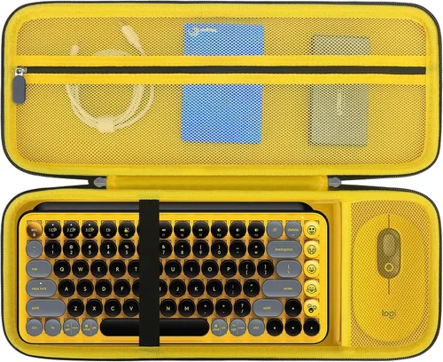 Vista 8 de Elonbo Estuche rígido de transporte para teclado inalámbrico mecánico Logitech POP, portátil, Bluetooth, teclado externo, bolsa de viaje, bolsillo