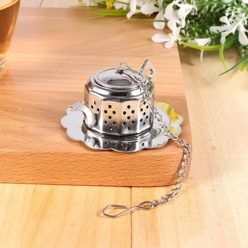 Vista 2 de Infusor de té en forma de tetera, colador de té ultra fino, filtro difusor de filtro de acero inoxidable para tazas de té de grano de hojas sueltas