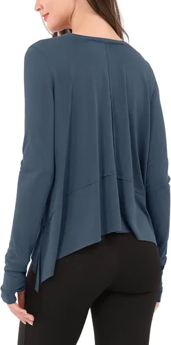 Vista 2 de ODODOS Camiseta corta de manga larga modal suave para mujer con agujero para el pulgar, atlético, gimnasio, entrenamiento, camisetas de yoga