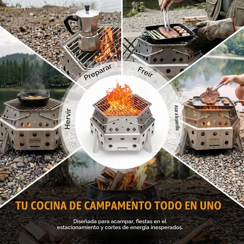 Vista 4 de KingCamp Portable Camping Grill 304 Stainless Steel Wood Barbecue Grill