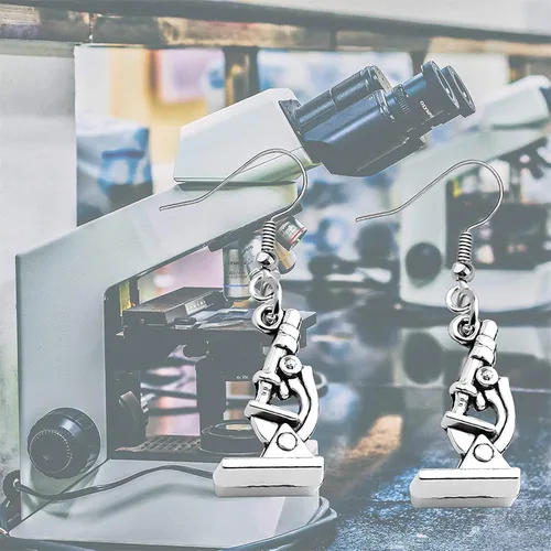 Vista 3 de Aretes de biología de molécula de ciencia química para mujeres y niñas, dije único de microscopio ADN, doble hélice, átomos de carbono, botella