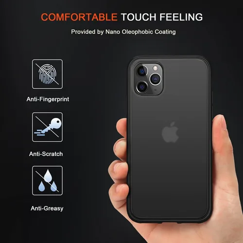 Vista 2 de TENDLIN Compatible con iPhone 11 Pro Funda translúcida mate con parte trasera dura de silicona suave cómoda (negro)