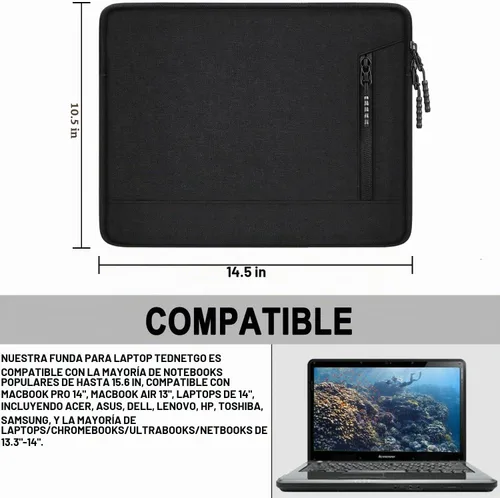 Vista 3 de Funda protectora para laptop de 14 pulgadas, a prueba de golpes, para Apple MacBook Pro, resistente al agua, con bolsillos, funda para computadora