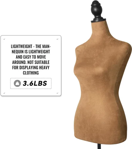 Vista 5 de YunHome - Vestido de medio cuerpo femenino con forma de maniquí de torso para ropa, altura de espuma para coser, maniquí desmontable marrón