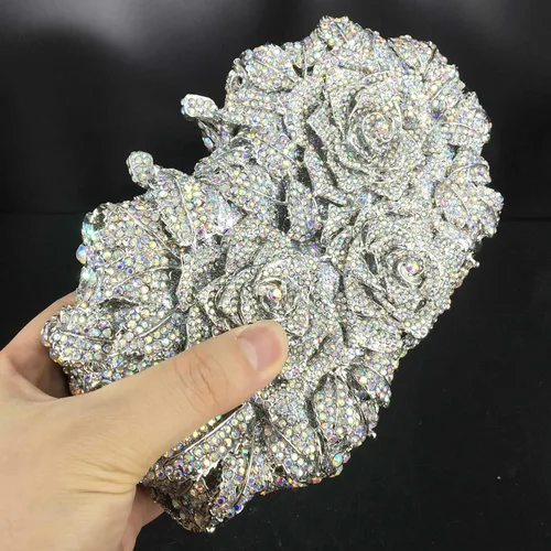 Vista 3 de Boutique De FGG Bolsas de noche de cristal de flores deslumbrantes para mujer formal boda fiesta cóctel bolso de mano