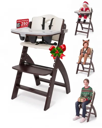 Vista 19 de Abiie Beyond Junior Convertible Wooden High Chair with Removable Tray Cojín de madera gris brumosa - Perla negra
