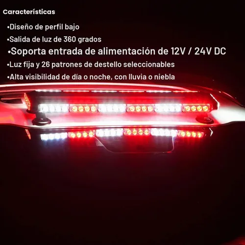 Vista 2 de WOWTOU - Barra de luz LED de 56 luces rojas y blancas de techo de emergencia con flash intermitente para bomberos voluntarios, vehículos de Rojo