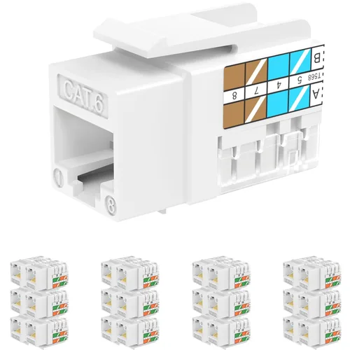 Vista 15 de Rapink RJ45 Conector Keystone Cat6 Soporte 10G, Conectores Keystone UTP 10 Pack para Placa de Pared y Panel de Conexiones, RJ45 Keystone 90 Grados