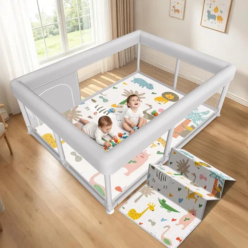 Vista 14 de Hiaksedt Corralito, cerca para bebés y niños pequeños, para interiores y exteriores, con malla transpirable anticaídas (color rosa) Estructura